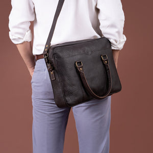 Leo - Black Leather Briefcase | Bear Necessities Pakistan