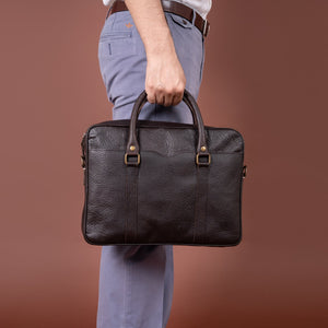 Leo - Black Leather Briefcase | Bear Necessities Pakistan