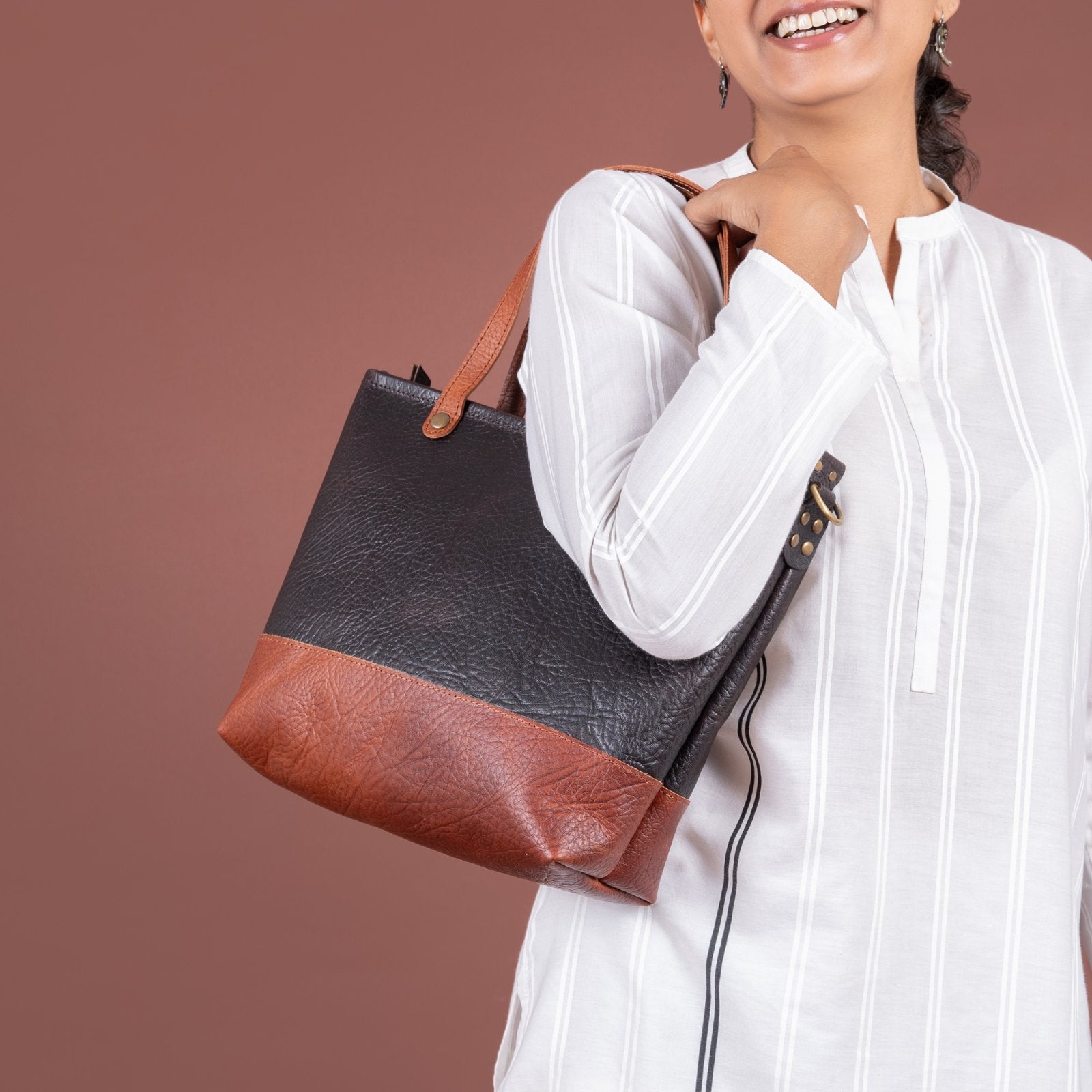 The Mini - Dark Brown Leather Tote | Bear Necessities Pakistan