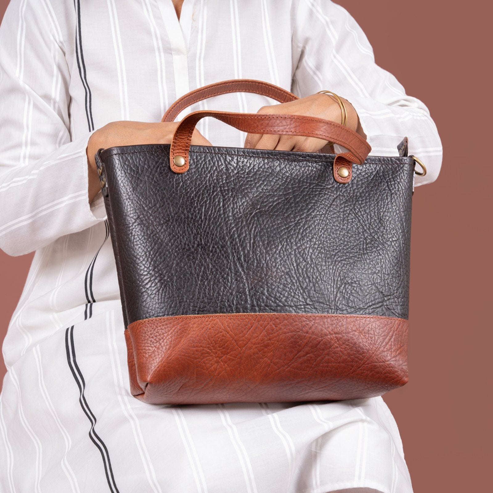 The Mini - Dark Brown Leather Tote | Bear Necessities Pakistan